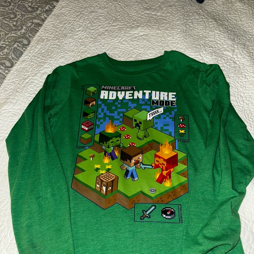 Minecraft Adventure Mode Long Sleeve Green Kids Tee
